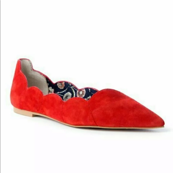 Seychelles • Scallop-Edge Red Suede Island Flat 6 - Picture 8 of 8